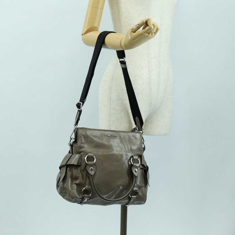 【日本直送】Miu Miu 手提包 真皮 兩用 棕色 銀色 正品 176201SAM-25