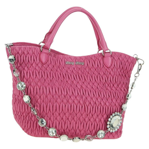 Miu Miu Matelasse 水晶手提包 皮革 兩用 粉紅色銀色 RN0896 正品 am11397M