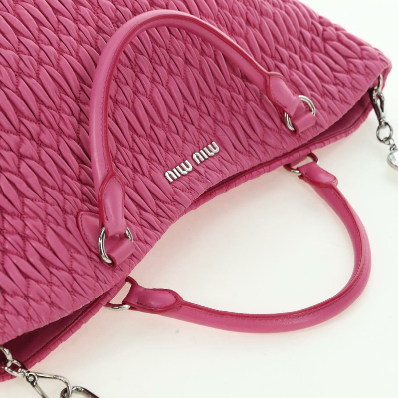 【日本直送】Miu Miu Matelasse 水晶手提包 皮革 兩用 粉紅色銀色 RN0896 正品 am11397M-5