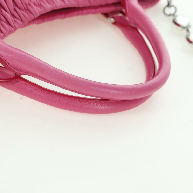 【日本直送】Miu Miu Matelasse 水晶手提包 皮革 兩用 粉紅色銀色 RN0896 正品 am11397M-6