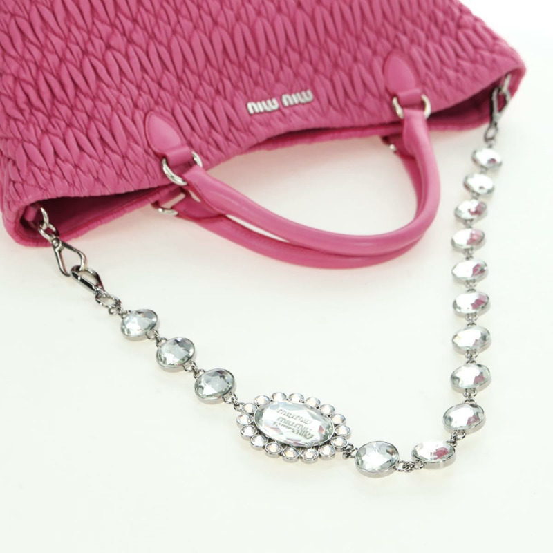 【日本直送】Miu Miu Matelasse 水晶手提包 皮革 兩用 粉紅色銀色 RN0896 正品 am11397M-7