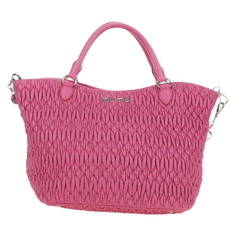 【日本直送】Miu Miu Matelasse 水晶手提包 皮革 兩用 粉紅色銀色 RN0896 正品 am11397M-12