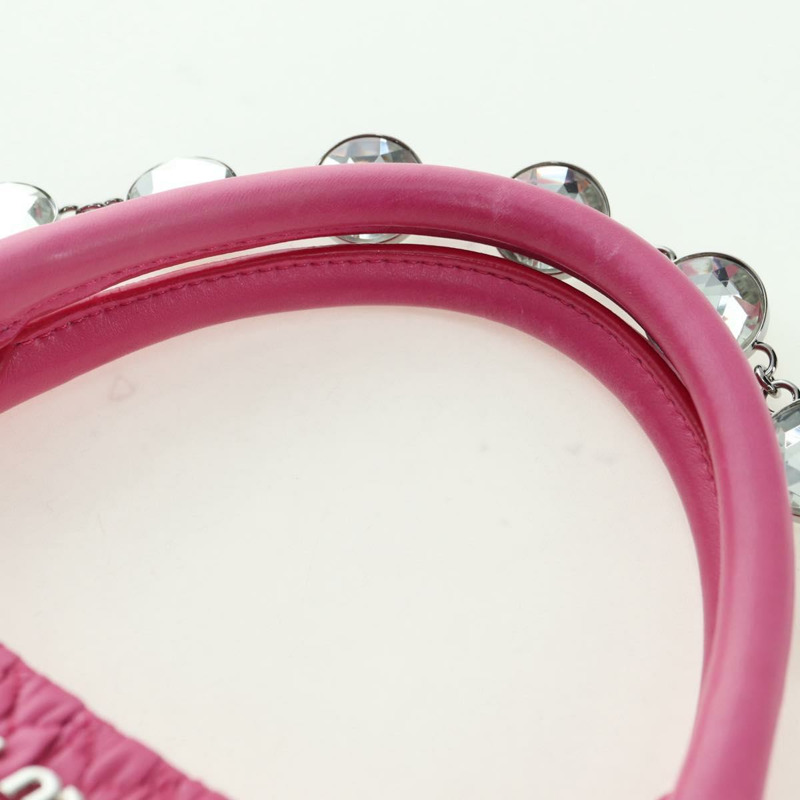 【日本直送】Miu Miu Matelasse 水晶手提包 皮革 兩用 粉紅色銀色 RN0896 正品 am11397M-13