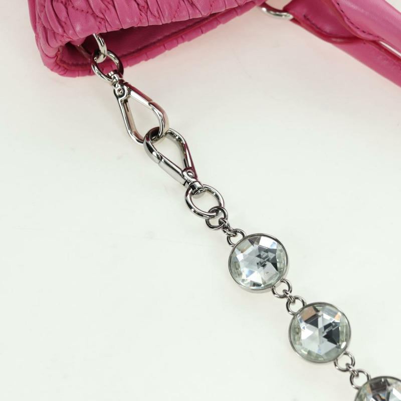 【日本直送】Miu Miu Matelasse 水晶手提包 皮革 兩用 粉紅色銀色 RN0896 正品 am11397M-14