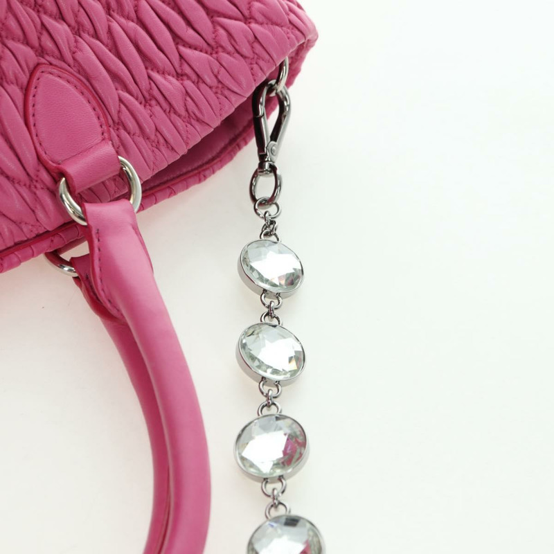 【日本直送】Miu Miu Matelasse 水晶手提包 皮革 兩用 粉紅色銀色 RN0896 正品 am11397M-16