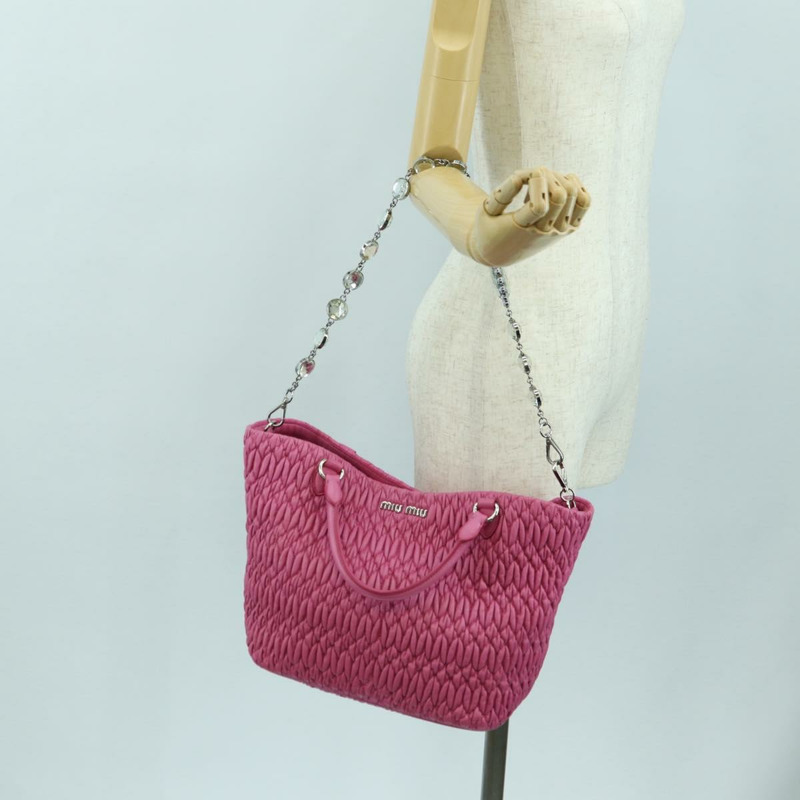 【日本直送】Miu Miu Matelasse 水晶手提包 皮革 兩用 粉紅色銀色 RN0896 正品 am11397M-28