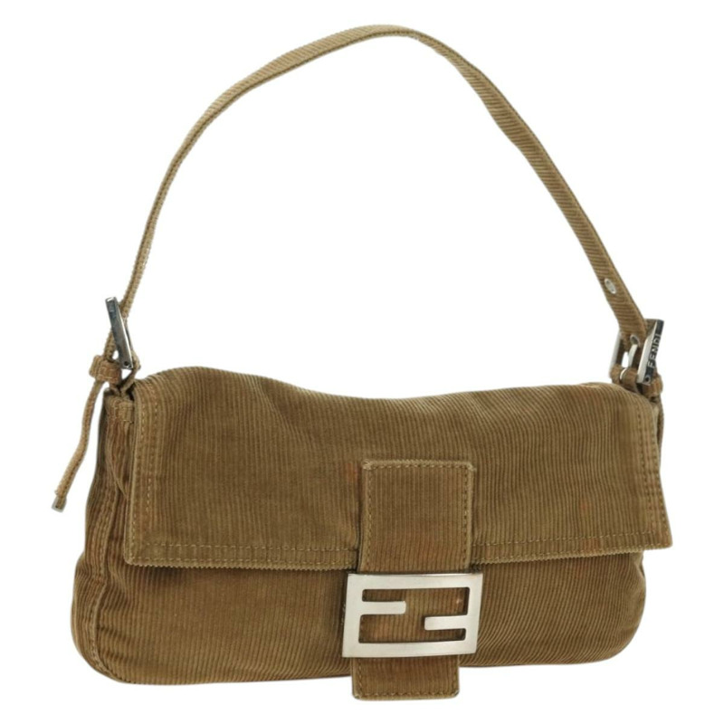 【日本直送】FENDI Mamma Baguette 單肩包 燈芯絨 棕色 銀色 正品 176274SAV-0
