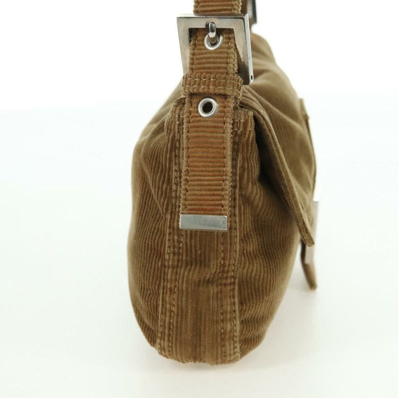 【日本直送】FENDI Mamma Baguette 單肩包 燈芯絨 棕色 銀色 正品 176274SAV-3