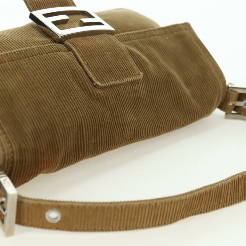 【日本直送】FENDI Mamma Baguette 單肩包 燈芯絨 棕色 銀色 正品 176274SAV-5