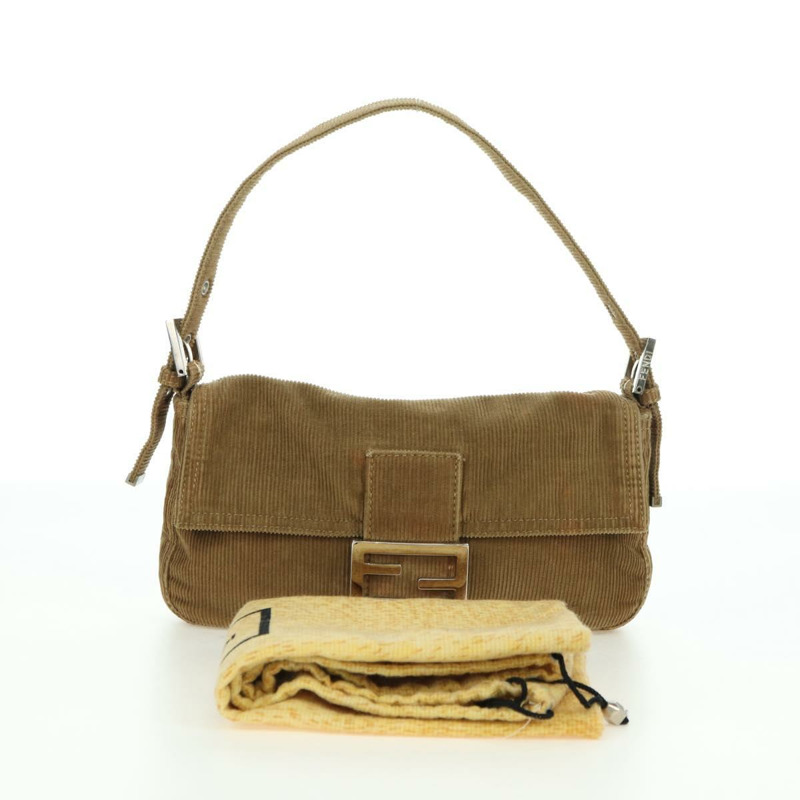 【日本直送】FENDI Mamma Baguette 單肩包 燈芯絨 棕色 銀色 正品 176274SAV-11