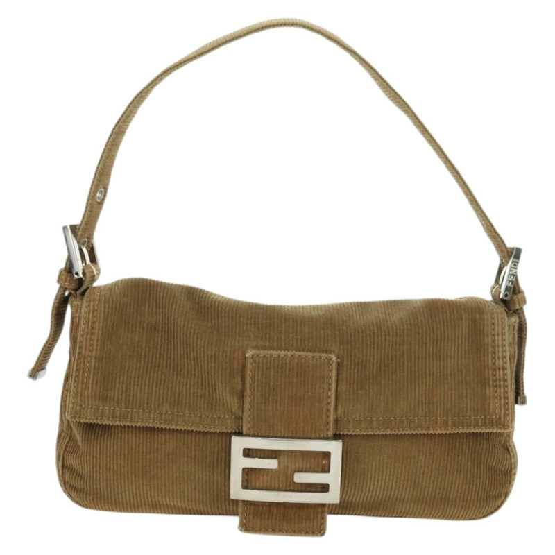 【日本直送】FENDI Mamma Baguette 單肩包 燈芯絨 棕色 銀色 正品 176274SAV-12