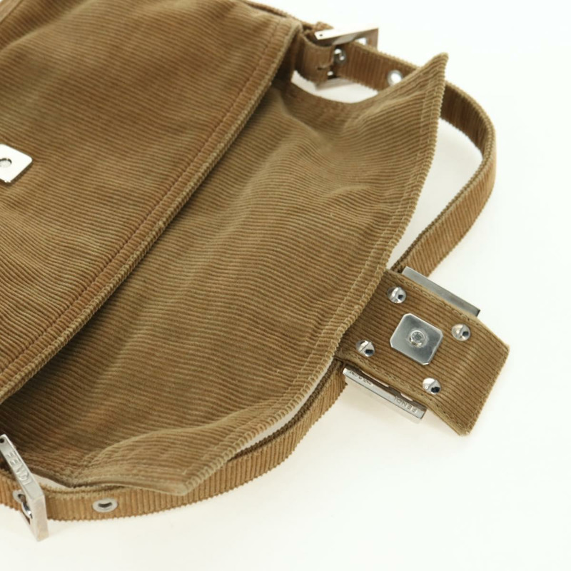 【日本直送】FENDI Mamma Baguette 單肩包 燈芯絨 棕色 銀色 正品 176274SAV-18
