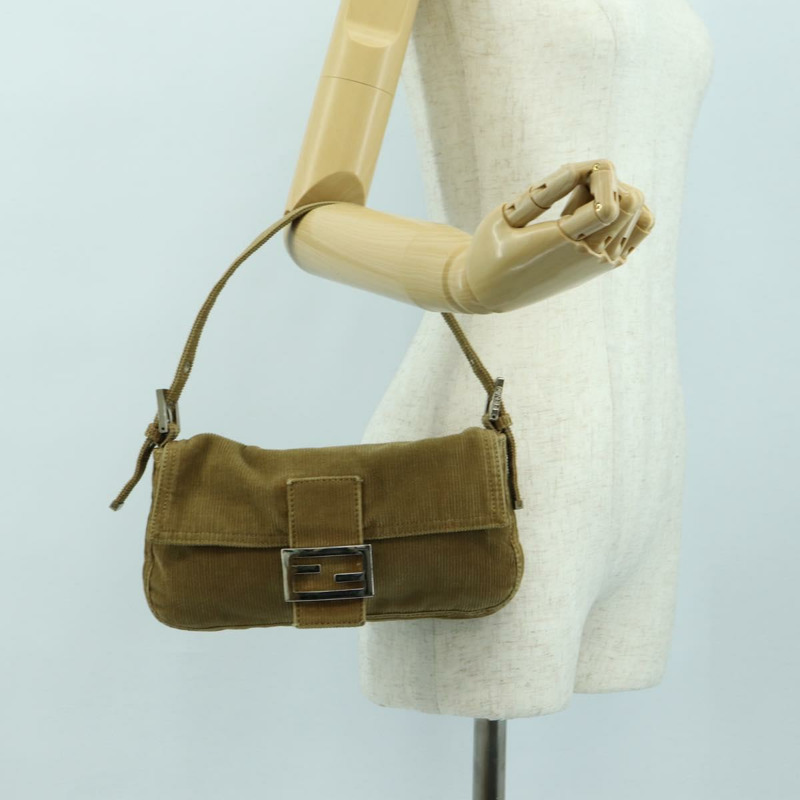 【日本直送】FENDI Mamma Baguette 單肩包 燈芯絨 棕色 銀色 正品 176274SAV-25