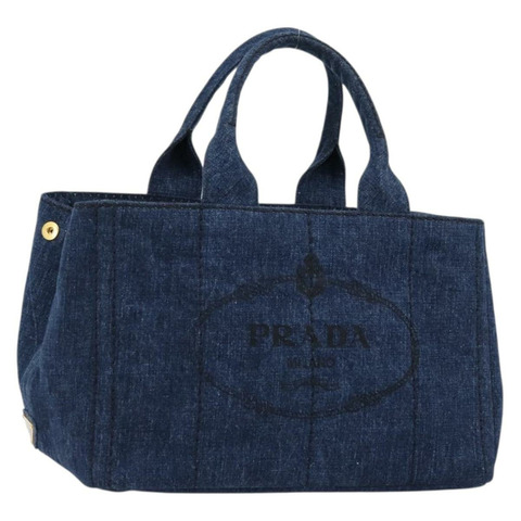 PRADA Canapa MM 手提包 牛仔藍 金色 正品 ep14070A