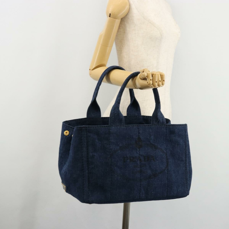 【日本直送】PRADA Canapa MM 手提包 牛仔藍 金色 正品 ep14070A-24