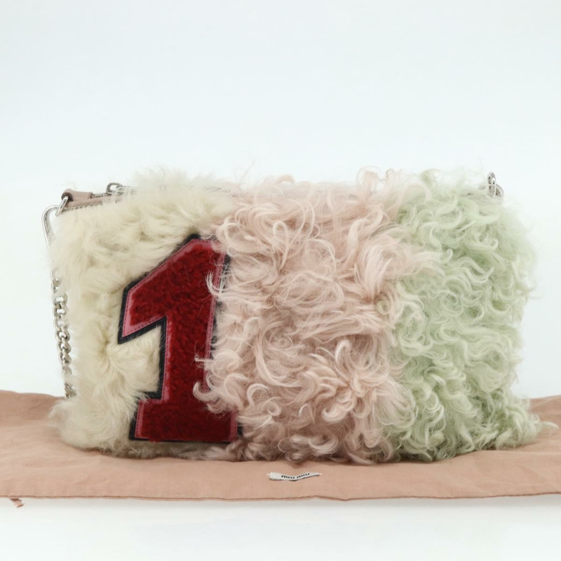 【日本直送】Miu Miu 鏈條單肩包 毛絨 粉紅色 白色 綠色 正品 168873A-11