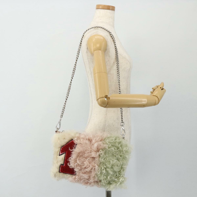 【日本直送】Miu Miu 鏈條單肩包 毛絨 粉紅色 白色 綠色 正品 168873A-22