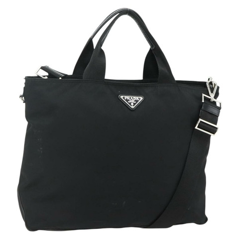 PRADA 尼龍雙肩手提包 黑色 銀色 正品 ep14390A