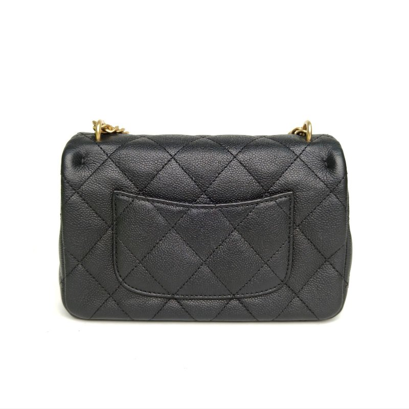 CHANEL 23PCF口蓋包黑色荔枝牛皮晶片金扣愛心金球肩背包-2
