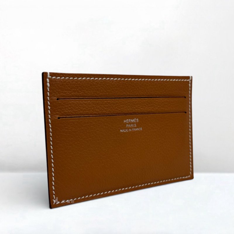 S5190-Hermes卡片夾 金棕Gold牛皮Evercolor絲巾卡片夾-1