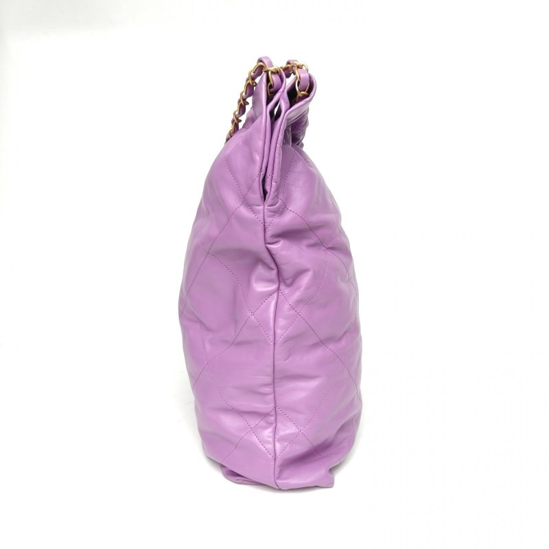 CHANEL 22BagTote托特包大號紫色牛皮晶片開金扣肩背包-1