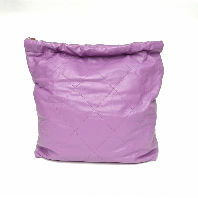 CHANEL 22BagTote托特包大號紫色牛皮晶片開金扣肩背包-2