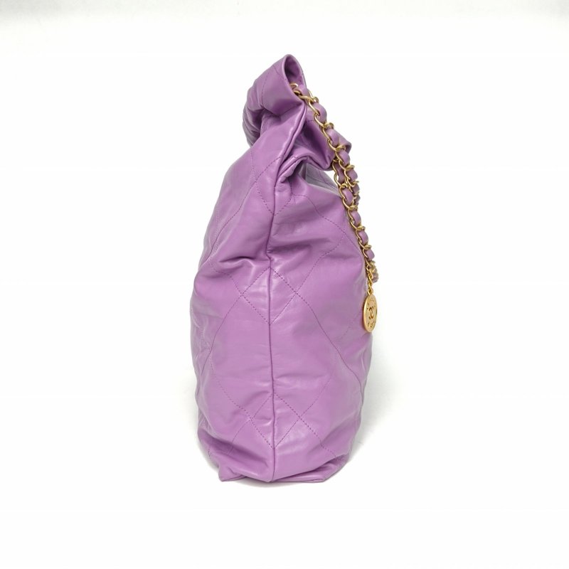 CHANEL 22BagTote托特包大號紫色牛皮晶片開金扣肩背包-3