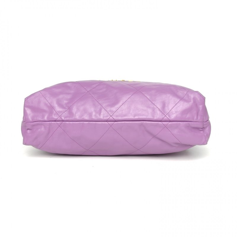 CHANEL 22BagTote托特包大號紫色牛皮晶片開金扣肩背包-4