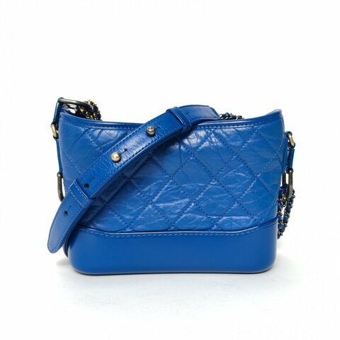 CHANEL GABRIELLE流浪小號藍色牛皮26開金銀扣肩背包