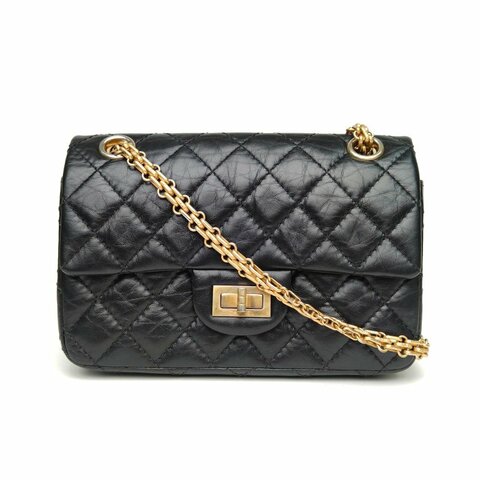 CHANEL 2.55口蓋包迷你黑色牛皮29開金扣肩背包