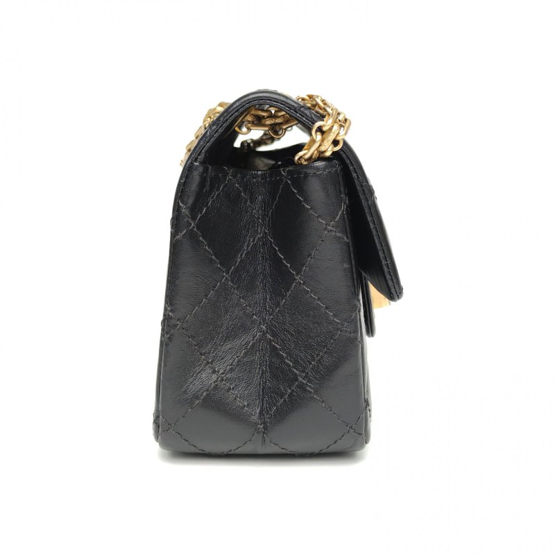CHANEL 2.55口蓋包迷你黑色牛皮29開金扣肩背包-3