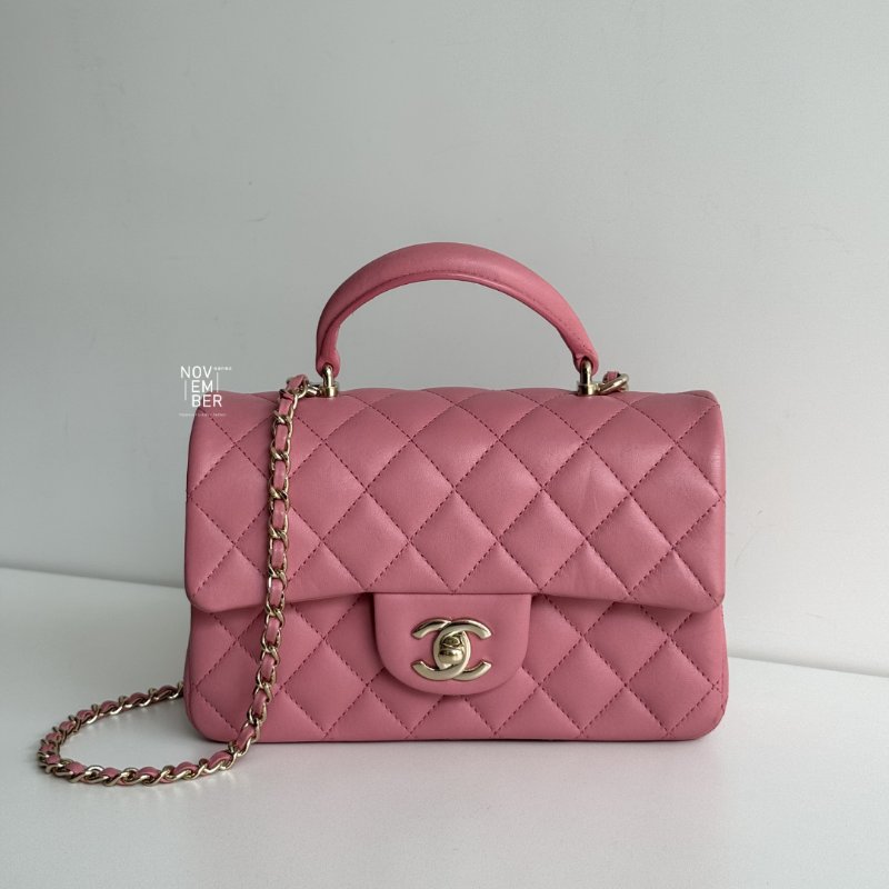 95新🆕 Chanel 香奈兒 mini CF handle 粉色金釦-0