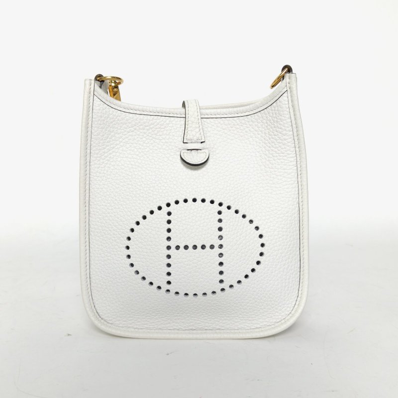 HERMES EvelyneMini16新白色TC皮B刻金扣肩背包-2