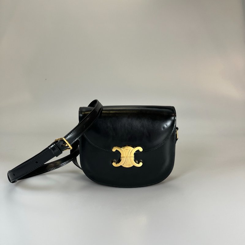 CELINE  黑金皮革馬鞍包-0