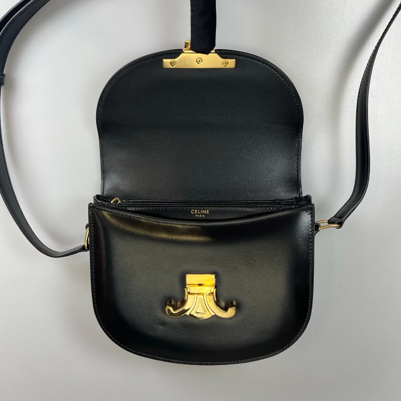 CELINE  黑金皮革馬鞍包-5