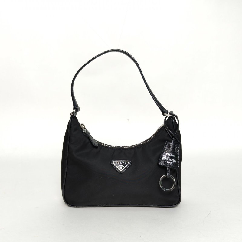 PRADA Hobo腋下包黑色尼龍銀扣肩背包-0