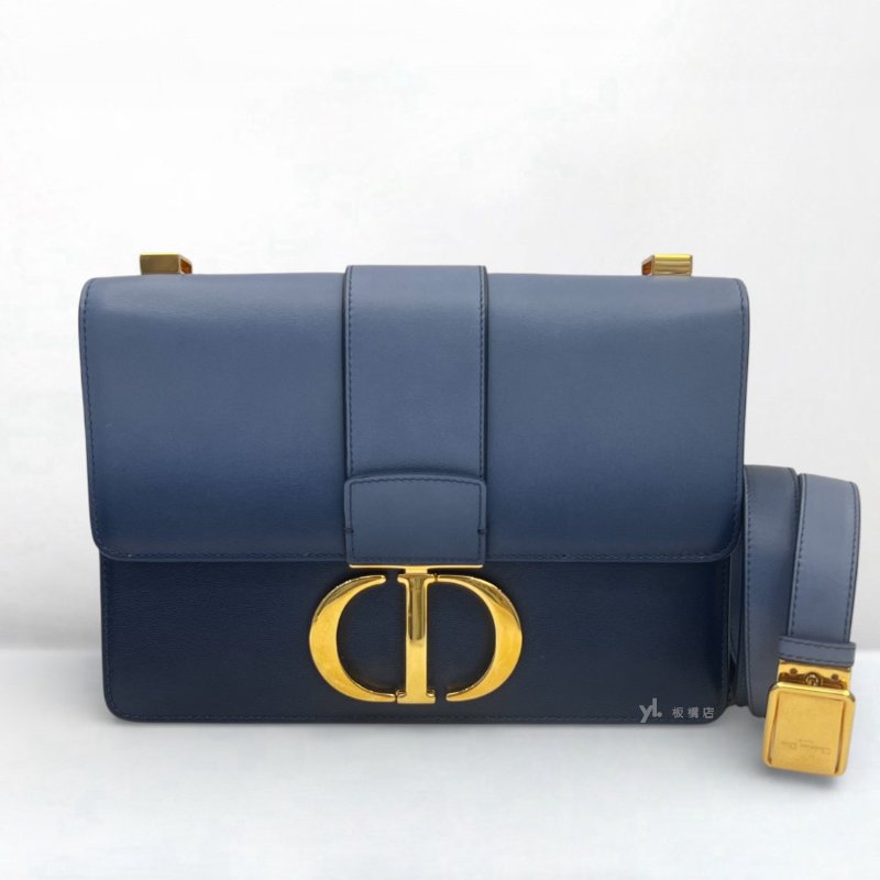 S5204-Dior 30 Montaigne藍色漸層牛皮金釦斜背包-0