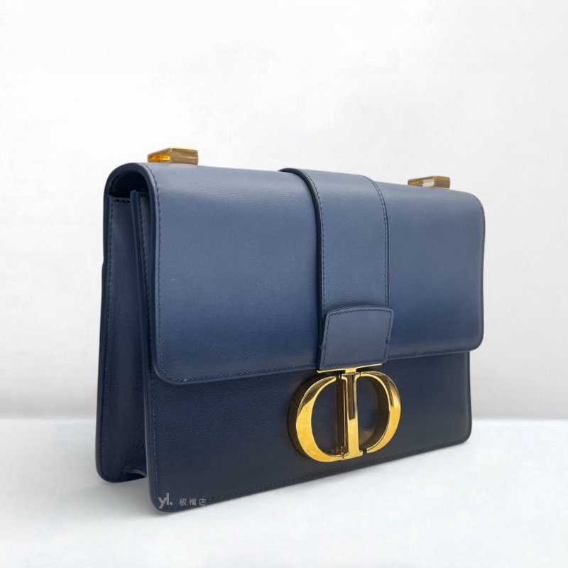 S5204-Dior 30 Montaigne藍色漸層牛皮金釦斜背包-1