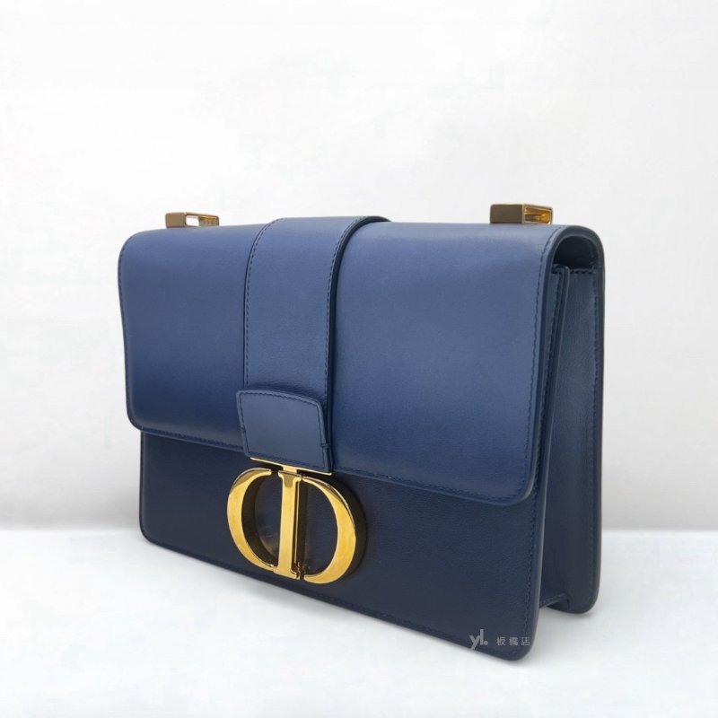 S5204-Dior 30 Montaigne藍色漸層牛皮金釦斜背包-2