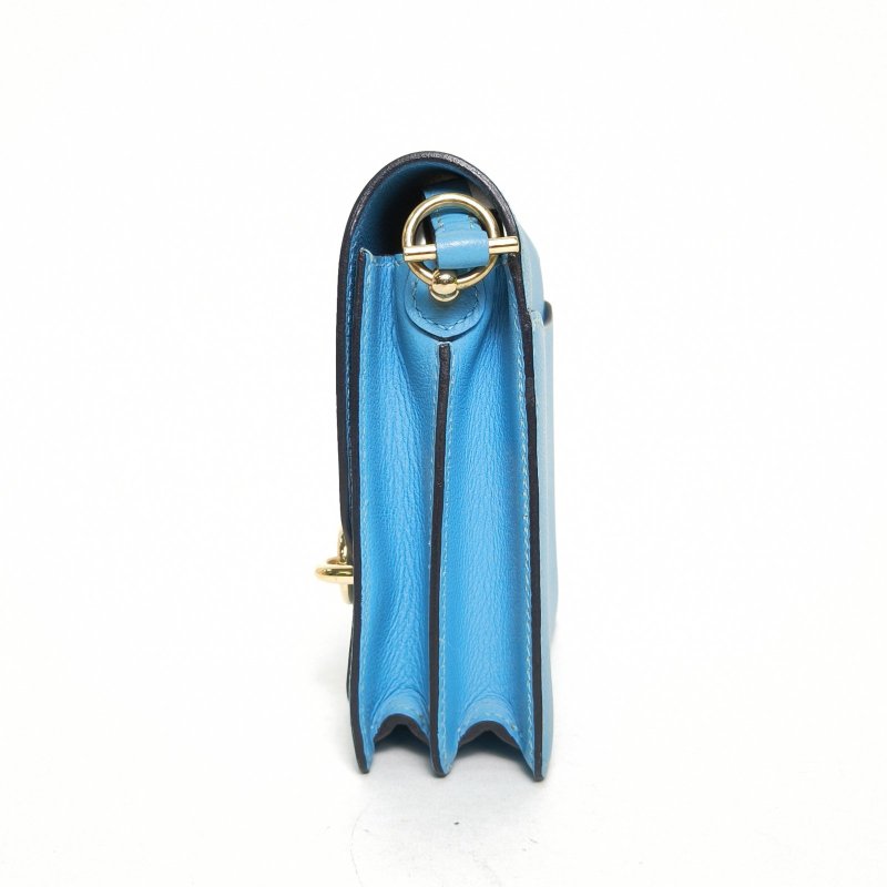 HERMES Roulis豬鼻子19P3北方藍EC皮D刻金扣肩背包-3