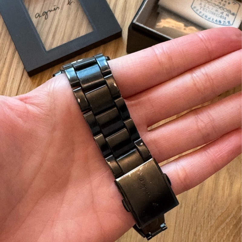 Agnes b三眼黑金38mm不銹鋼石英錶-3