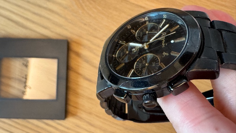 Agnes b三眼黑金38mm不銹鋼石英錶-12