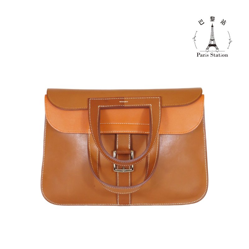 【巴黎站二手名牌專賣店】＊現貨＊HERMES 愛馬仕 真品＊X刻HALZAN 31金棕色皮革銀釦斜背肩背包-0