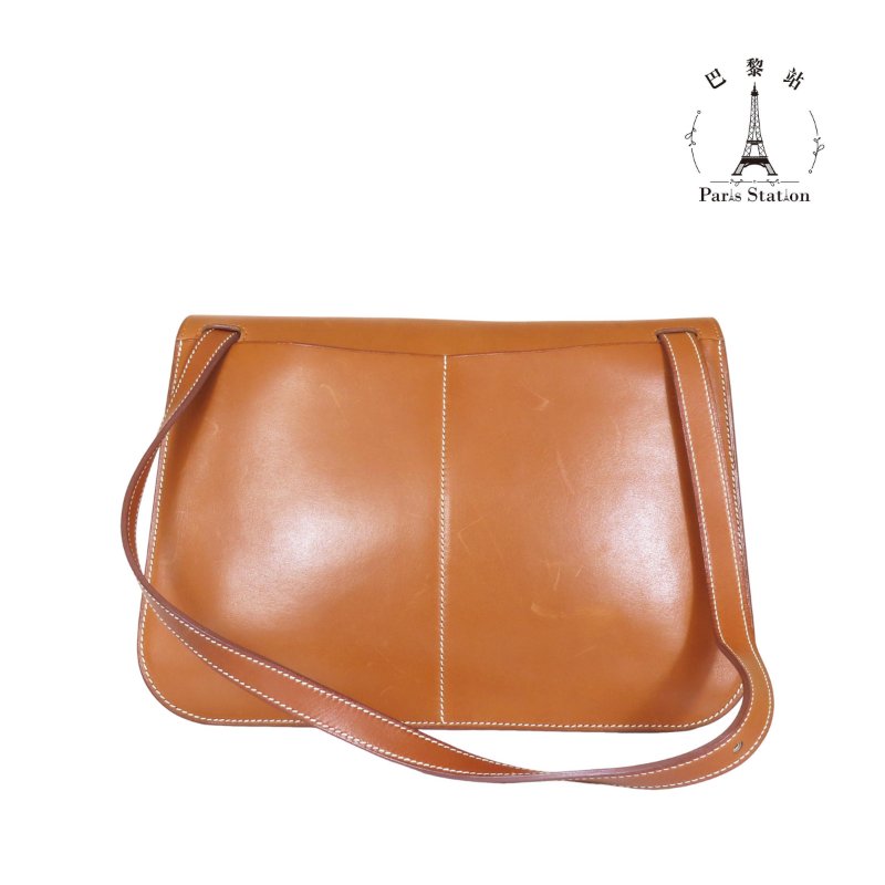 【巴黎站二手名牌專賣店】＊現貨＊HERMES 愛馬仕 真品＊X刻HALZAN 31金棕色皮革銀釦斜背肩背包-1