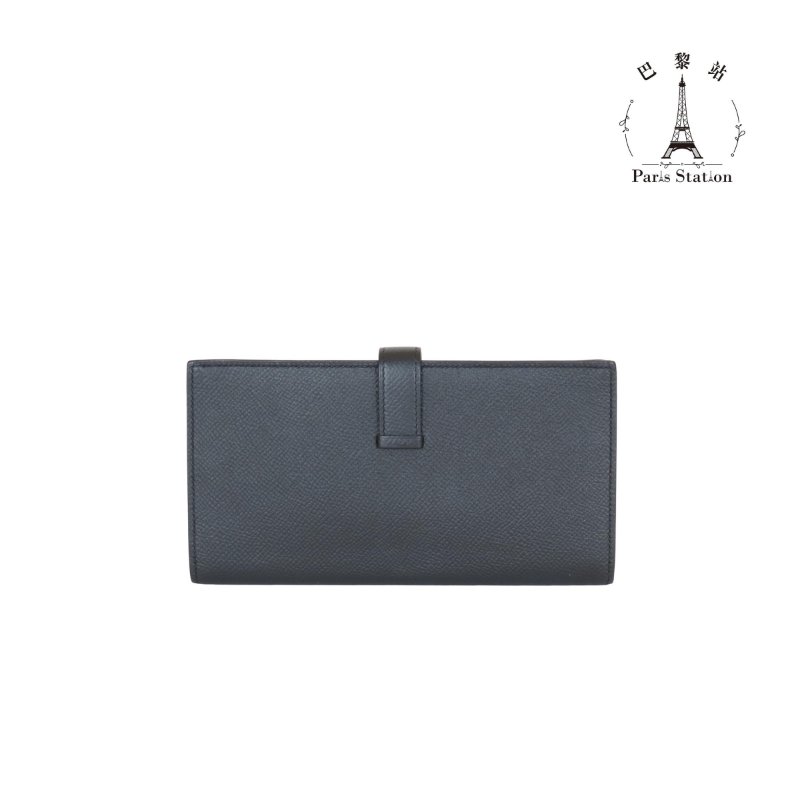 【巴黎站二手名牌專賣店】＊現貨＊HERMES 愛馬仕 真品＊Y刻黑色皮革金色H釦對折長夾-1