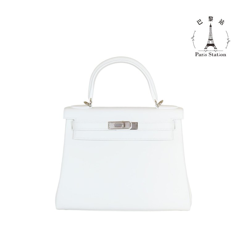 【巴黎站二手名牌專賣店】＊現貨＊HERMES 愛馬仕 真品＊U刻奶昔白銀扣KELLY28 手提包 肩背包-0