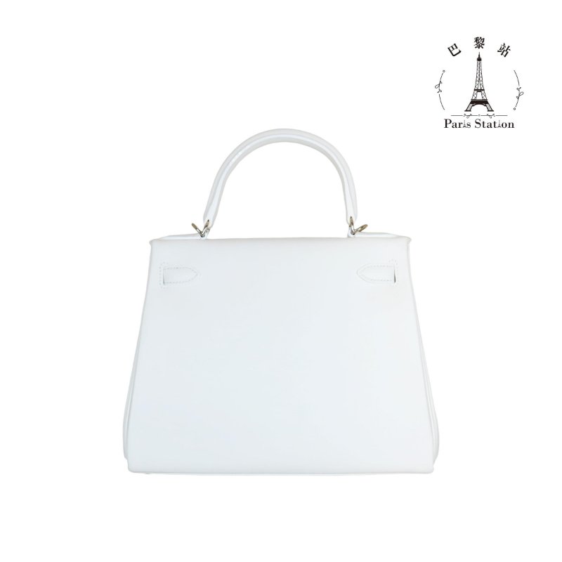 【巴黎站二手名牌專賣店】＊現貨＊HERMES 愛馬仕 真品＊U刻奶昔白銀扣KELLY28 手提包 肩背包-1
