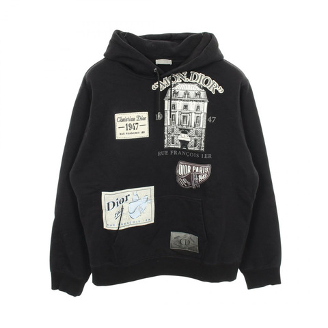 Christian Dior Archive 貼片連帽衫，拉絨內襯，純棉材質，黑色，二手，XL 碼