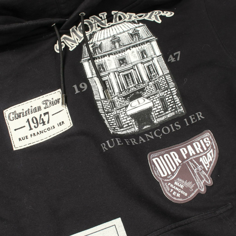 Christian Dior Archive 貼片連帽衫，拉絨內襯，純棉材質，黑色，二手，XL 碼-9