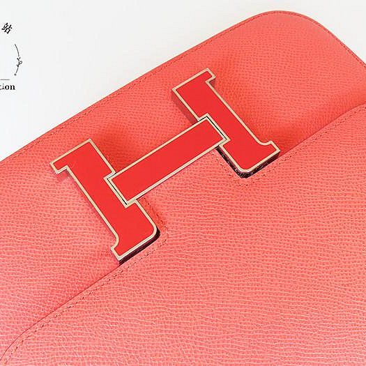 【巴黎站二手名牌專賣店】＊現貨＊HERMES 愛馬仕 真品＊Z刻橘紅色皮革銀邊H琺瑯釦CONSTANCE24康康肩背斜背包-3